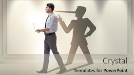  Presentation with shadow - Slide deck enhanced with concept-of-businessman-liar background and a mint green colored foreground