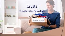  Presentation with charity - PPT theme featuring concept of charity with donated background and a sky blue colored foreground