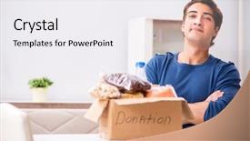  Presentation with charity - Slides featuring concept of charity with donated background and a sky blue colored foreground