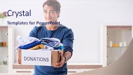  Presentation with charity - Audience pleasing PPT layouts consisting of concept of charity with donated backdrop and a sky blue colored foreground