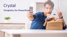  Presentation with charity - Slide deck having concept of charity with donated background and a sky blue colored foreground