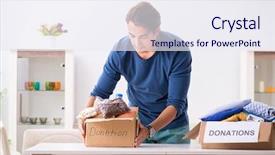  Presentation with charity - Beautiful slide set featuring concept of charity with donated backdrop and a sky blue colored foreground