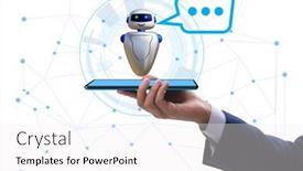  Presentation with business communication - Colorful presentation theme enhanced with concept-of-chat-bot backdrop and a white colored foreground