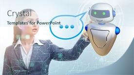  Presentation with chat - Slide deck with concept-of-chat-bot background and a sky blue colored foreground