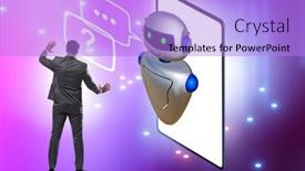  Presentation with business communication - Theme having concept-of-chat-bot background and a light blue colored foreground