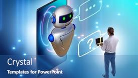  Presentation with business communication - Colorful PPT theme enhanced with concept-of-chat-bot backdrop and a ocean colored foreground