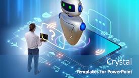  Presentation with business communication - Presentation theme enhanced with concept-of-chat-bot background and a teal colored foreground