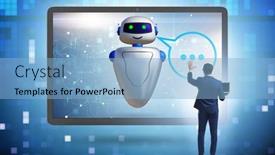  Presentation with business communication - Slide deck enhanced with concept-of-chat-bot background and a light blue colored foreground
