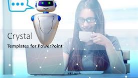  Presentation with business communication - Slide deck with concept-of-chat-bot background and a light blue colored foreground