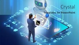  Presentation with chat - Cool new slide set with concept-of-chat-bot backdrop and a light blue colored foreground