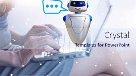  Presentation with chat - Audience pleasing PPT theme consisting of concept-of-chat-bot backdrop and a sky blue colored foreground