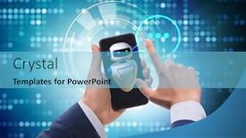  Presentation with business communication - Beautiful PPT theme featuring concept-of-chat-bot backdrop and a light blue colored foreground