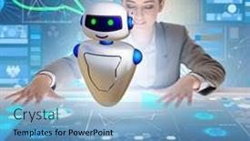  Presentation with business communication - Amazing slide set having concept-of-chat-bot backdrop and a light blue colored foreground