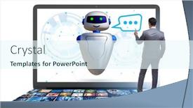  Presentation with business communication - Colorful PPT theme enhanced with concept-of-chat-bot backdrop and a sky blue colored foreground
