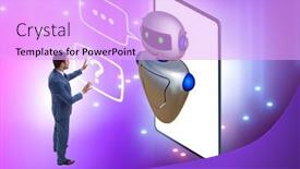  Presentation with business communication - PPT theme having concept-of-chat-bot background and a lavender colored foreground