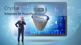  Presentation with business communication - Slides having concept-of-chat-bot background and a light blue colored foreground