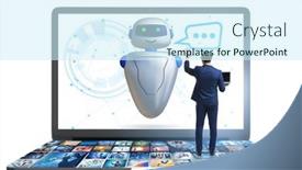  Presentation with business communication - Amazing slide set having concept-of-chat-bot backdrop and a cool aqua colored foreground