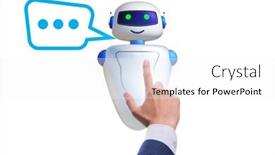  Presentation with business communication - Colorful slide set enhanced with concept-of-chat-bot backdrop and a sky blue colored foreground