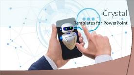  Presentation with business communication - PPT theme consisting of concept-of-chat-bot background and a cool aqua colored foreground