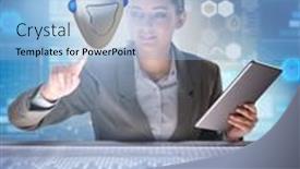  Presentation with business communication - Presentation theme having concept-of-chat-bot background and a light blue colored foreground