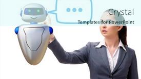  Presentation with business communication - Cool new PPT theme with concept-of-chat-bot backdrop and a cool aqua colored foreground