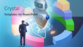  Presentation with business communication - Colorful slide set enhanced with concept-of-chat-bot backdrop and a light blue colored foreground