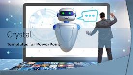  Presentation with chat - Beautiful theme featuring concept-of-chat-bot backdrop and a light blue colored foreground