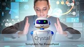  Presentation with business communication - Presentation design consisting of concept-of-chat-bot background and a light blue colored foreground