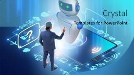  Presentation with business communication - Audience pleasing presentation design consisting of concept-of-chat-bot backdrop and a light blue colored foreground