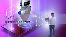  Presentation with business communication - PPT theme consisting of concept-of-chat-bot background and a light blue colored foreground