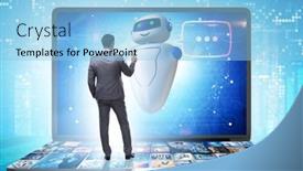  Presentation with business communication - Presentation design with concept-of-chat-bot background and a light blue colored foreground