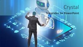  Presentation with business communication - Audience pleasing theme consisting of concept-of-chat-bot backdrop and a light blue colored foreground
