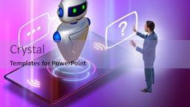  Presentation with business communication - PPT theme featuring concept-of-chat-bot background and a light blue colored foreground
