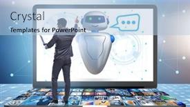  Presentation with business communication - Audience pleasing PPT layouts consisting of concept-of-chat-bot backdrop and a light blue colored foreground