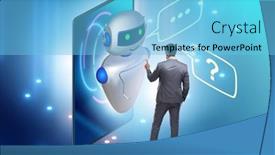  Presentation with business communication - Presentation design having concept-of-chat-bot background and a light blue colored foreground