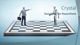  Presentation with robots - Presentation design consisting of concept-of-chess-played background and a sky blue colored foreground