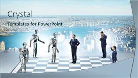  Presentation with robots - Presentation enhanced with concept-of-chess-played background and a sky blue colored foreground