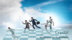  Presentation with robots - PPT layouts featuring concept-of-chess-played background and a light blue colored foreground
