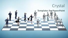  Presentation with robots - PPT theme having concept-of-chess-played background and a sky blue colored foreground