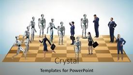  Presentation with robots - Theme enhanced with concept-of-chess-played background and a yellow colored foreground