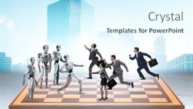  Presentation with robots - Presentation theme with concept-of-chess-played background and a cool aqua colored foreground