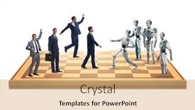  Presentation with robots - PPT theme featuring concept-of-chess-played background and a coral colored foreground