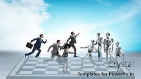  Presentation with robots - Slides with concept-of-chess-played background and a light blue colored foreground
