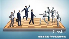  Presentation with robots - Theme featuring concept-of-chess-played background and a teal colored foreground