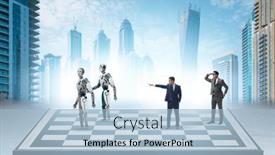  Presentation with robots - Presentation theme consisting of concept-of-chess-played background and a light blue colored foreground