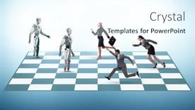  Presentation with robots - Slides enhanced with concept-of-chess-played background and a cool aqua colored foreground
