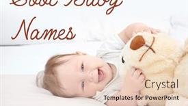  Presentation with baby bear - Amazing theme having concept of choosing baby names little child with toy bear lying on bed backdrop and a lemonade colored foreground