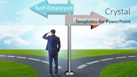  Presentation with self - Slides enhanced with concept-of-choosing-self-employed background and a cool aqua colored foreground