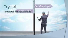  Presentation with self - Presentation design featuring concept-of-choosing-self-employed background and a cool aqua colored foreground