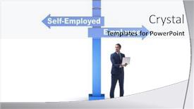  Presentation with self - PPT theme having concept-of-choosing-self-employed background and a sky blue colored foreground
